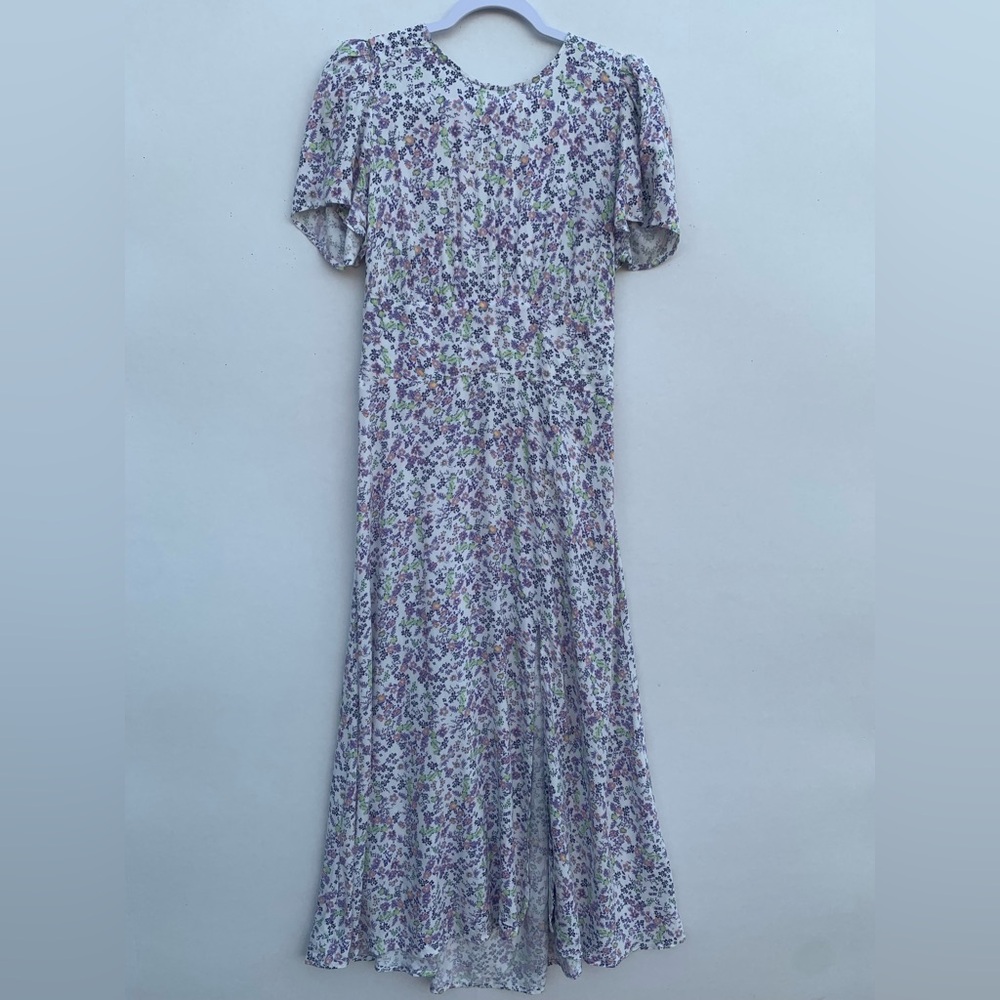 AFRM Los Angeles Women Open Back Short Sleeve Dress Purple and White Size Large